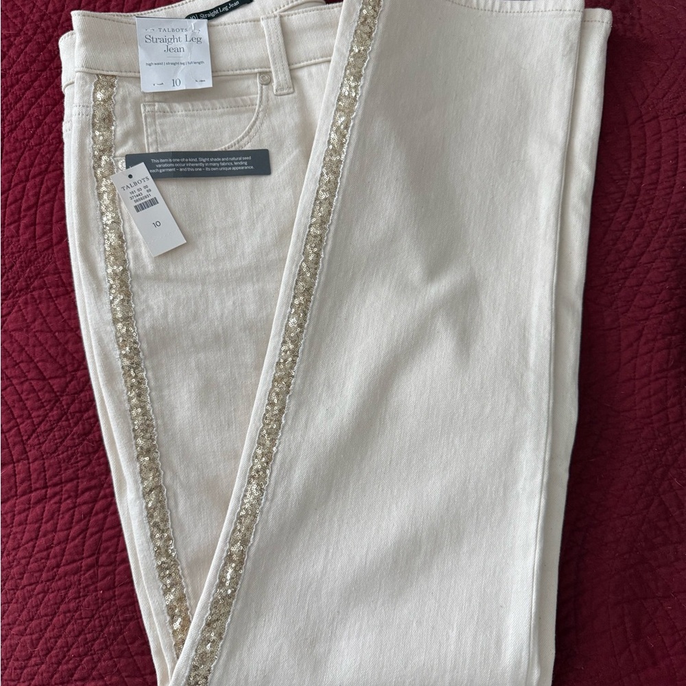 Talbots Cream Straight Leg Jeans with Gold Trim